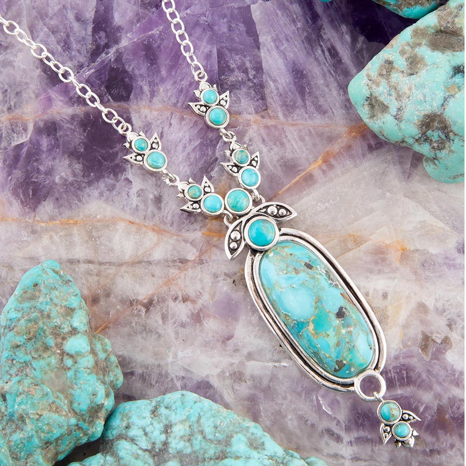 Sterling Silver Blue Turquoise Pendant Necklace Emile