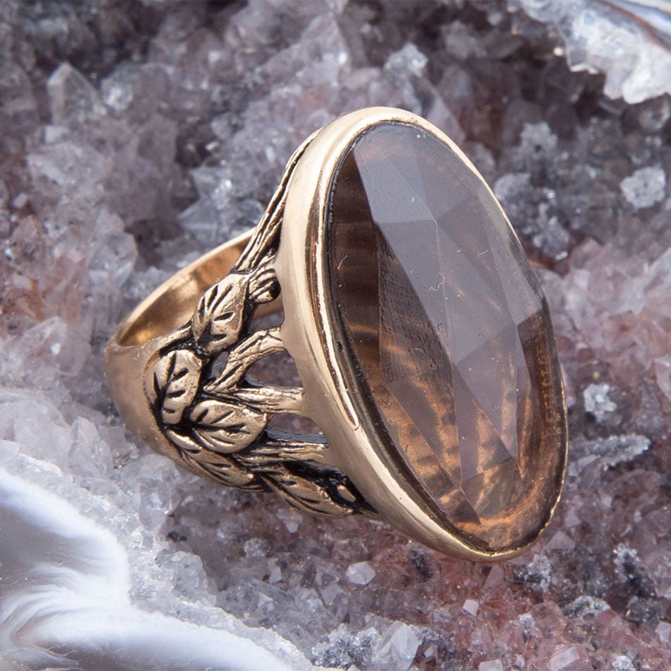 Faceted Black Smoky Quartz Golden Ring Statement Jewelry Barse Jewelry