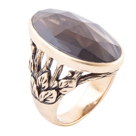 Faceted Black Smoky Quartz Golden Ring Statement Jewelry Barse Jewelry