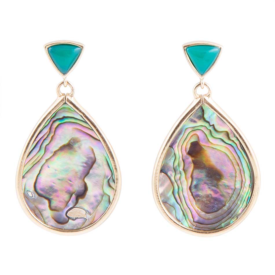 Blue Abalone Golden Post Drop Earrings Genuine Abalone Epiphany