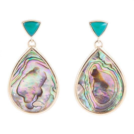 Blue Abalone Golden Post Drop Earrings Genuine Abalone Epiphany