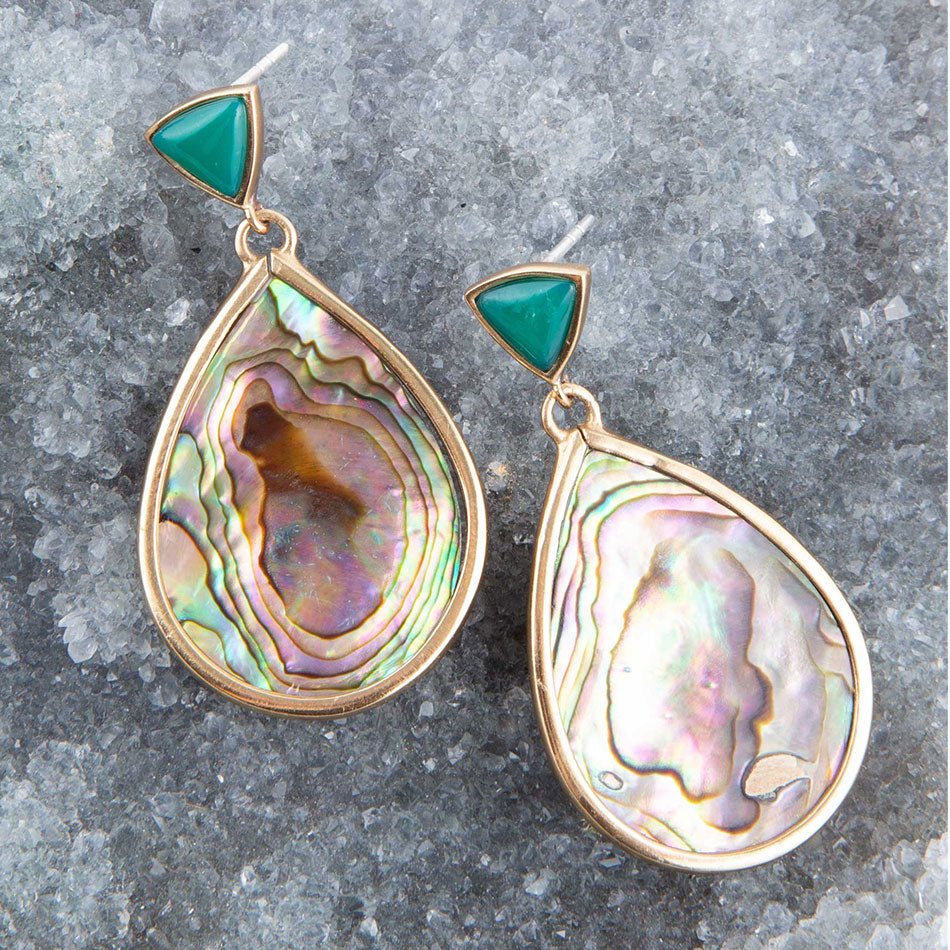Blue Abalone Golden Post Drop Earrings Genuine Abalone Epiphany