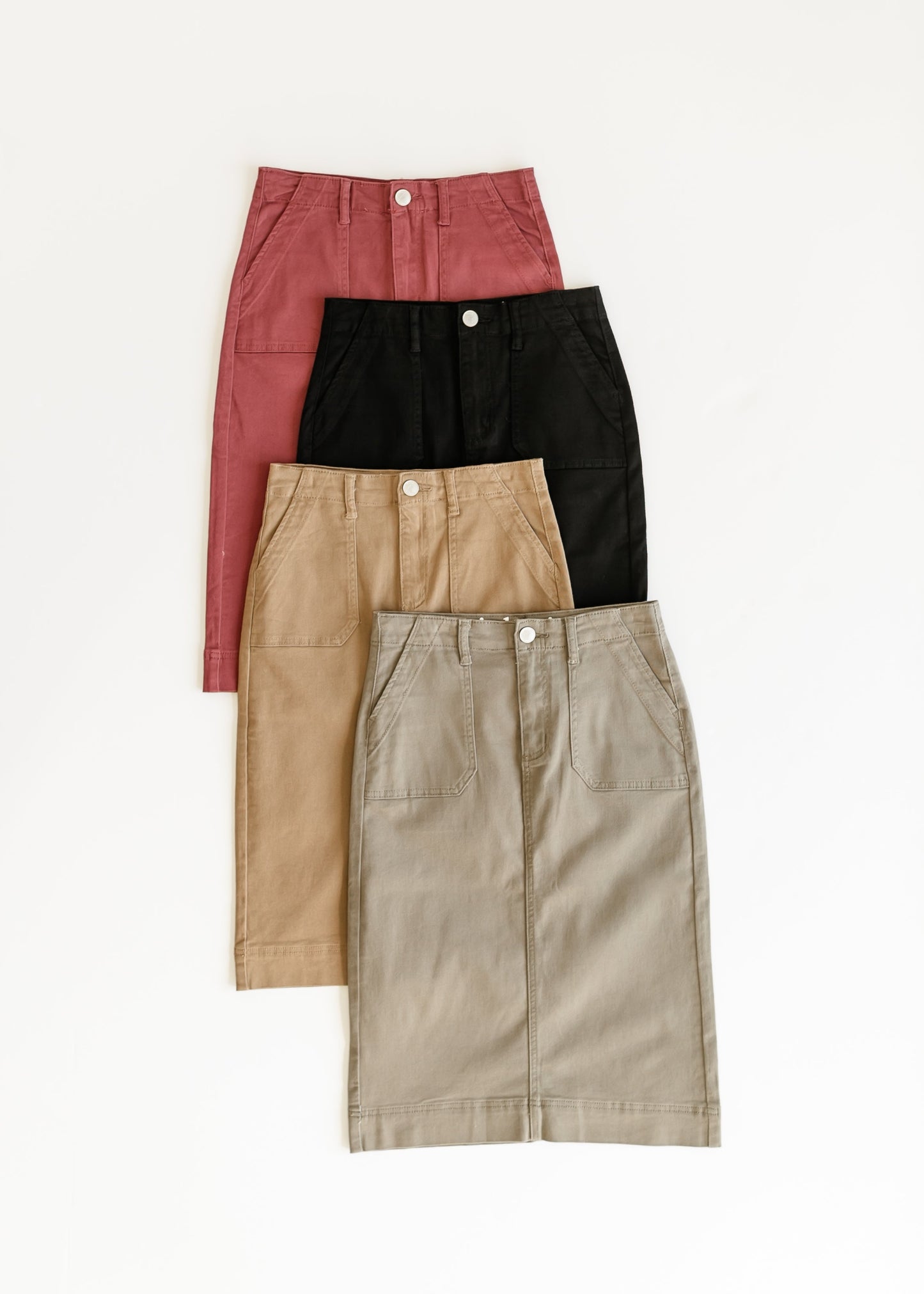 Cotton Twill Stretch Midi Skirt Erica