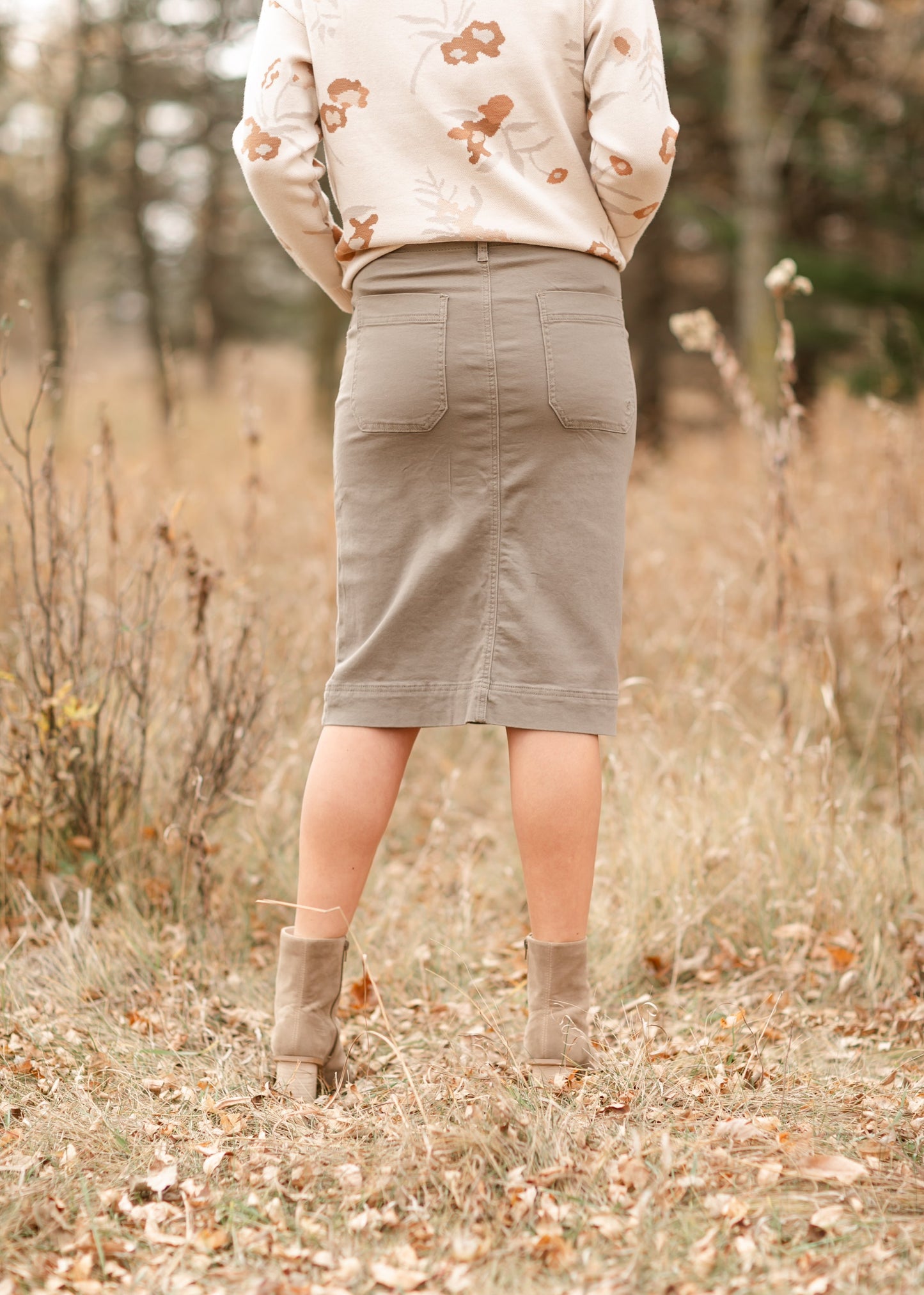 Cotton Twill Stretch Midi Skirt Erica
