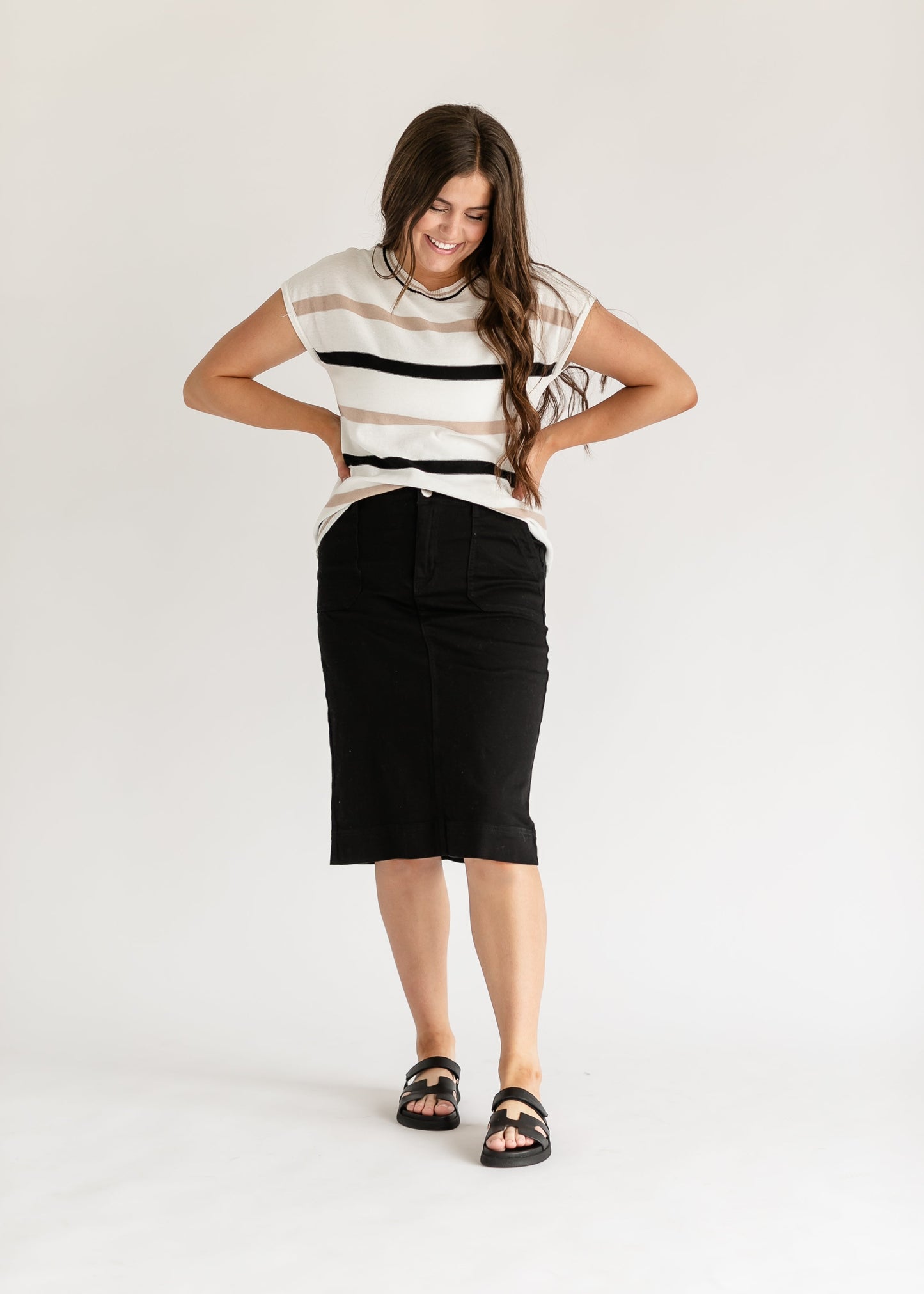 Cotton Twill Stretch Midi Skirt Erica