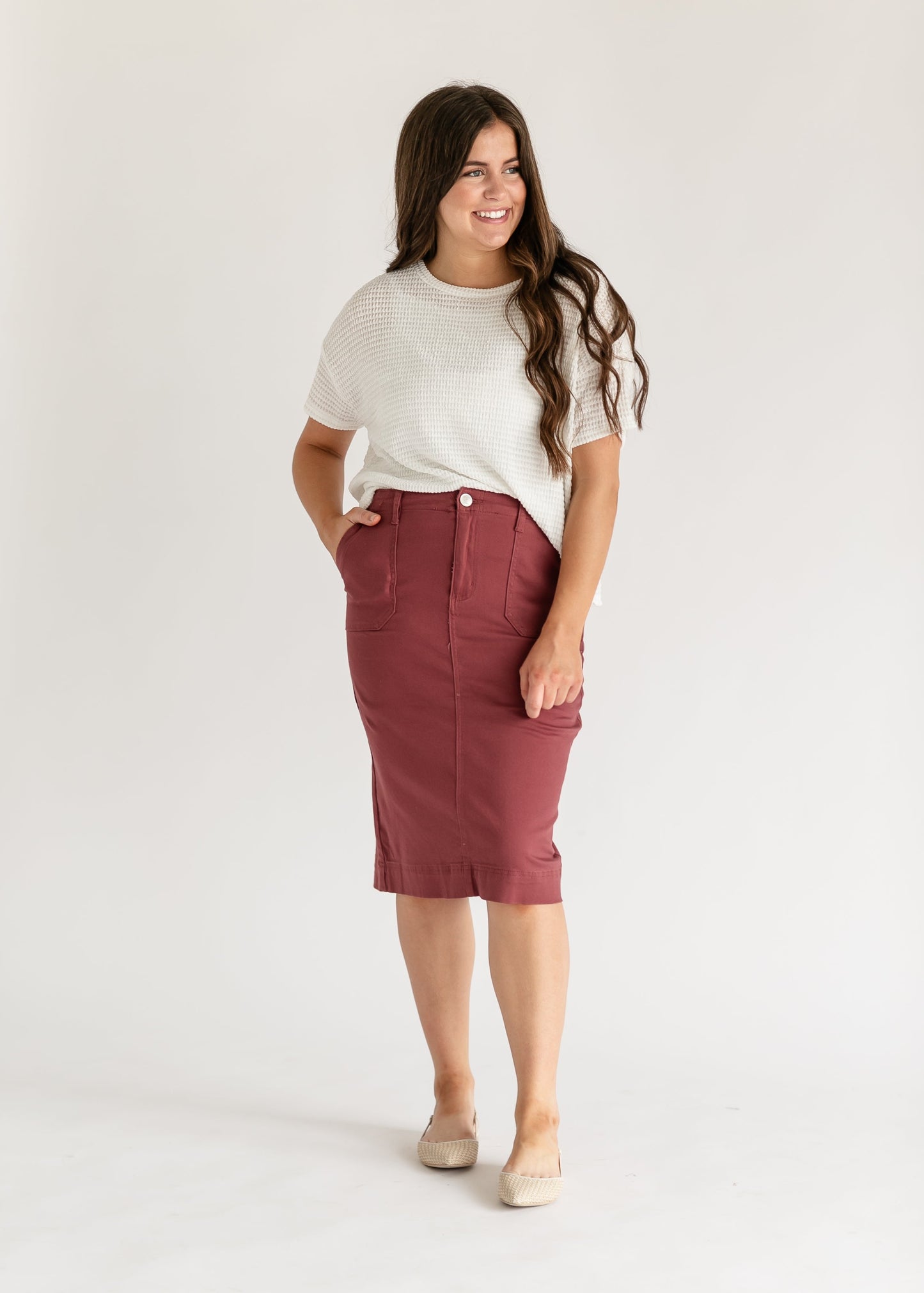 Cotton Twill Stretch Midi Skirt Erica