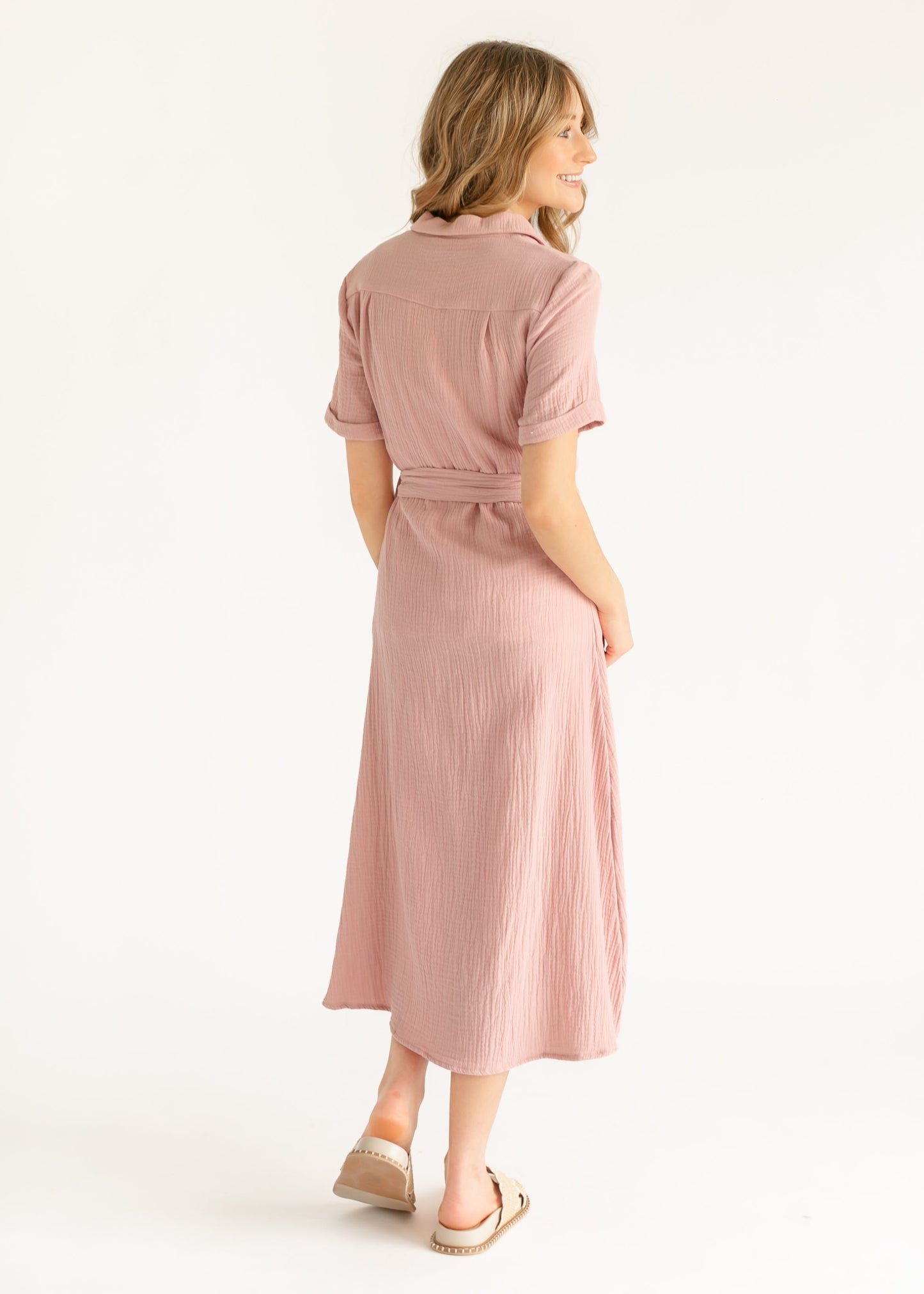 Essential Gauze Light Taupe Shirt Dress Inherit Co.