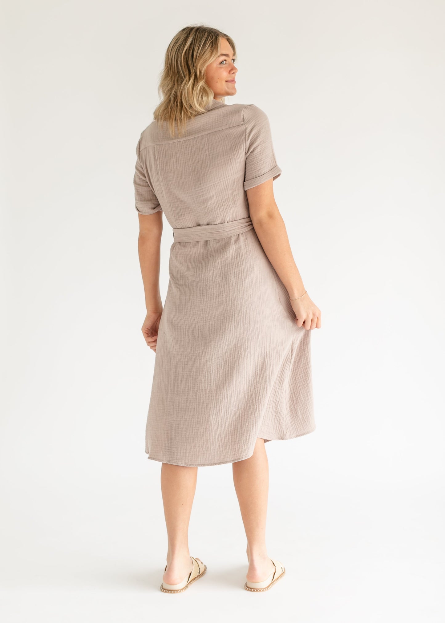 Essential Gauze Light Taupe Shirt Dress Inherit Co.