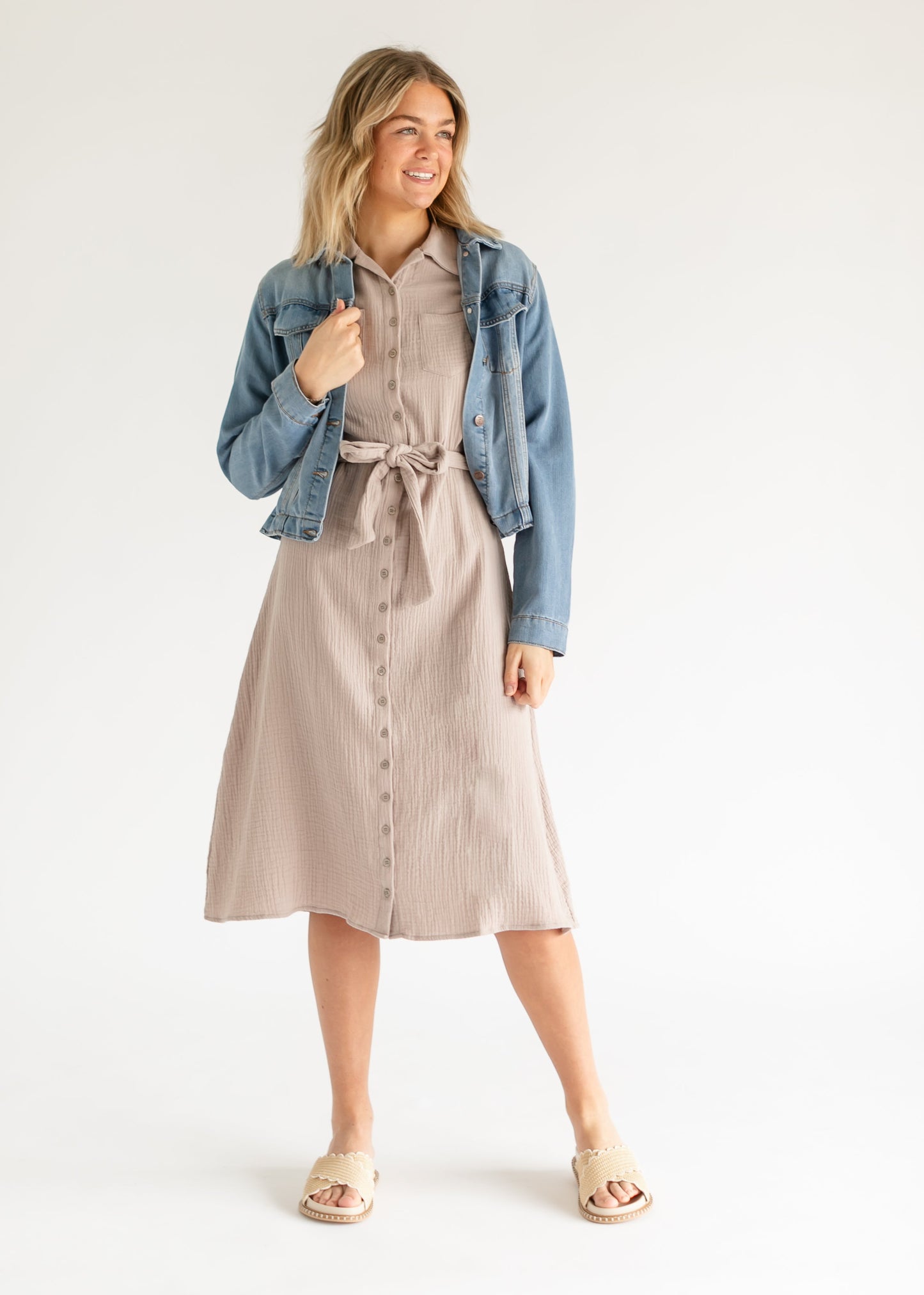 Essential Gauze Light Taupe Shirt Dress Inherit Co.