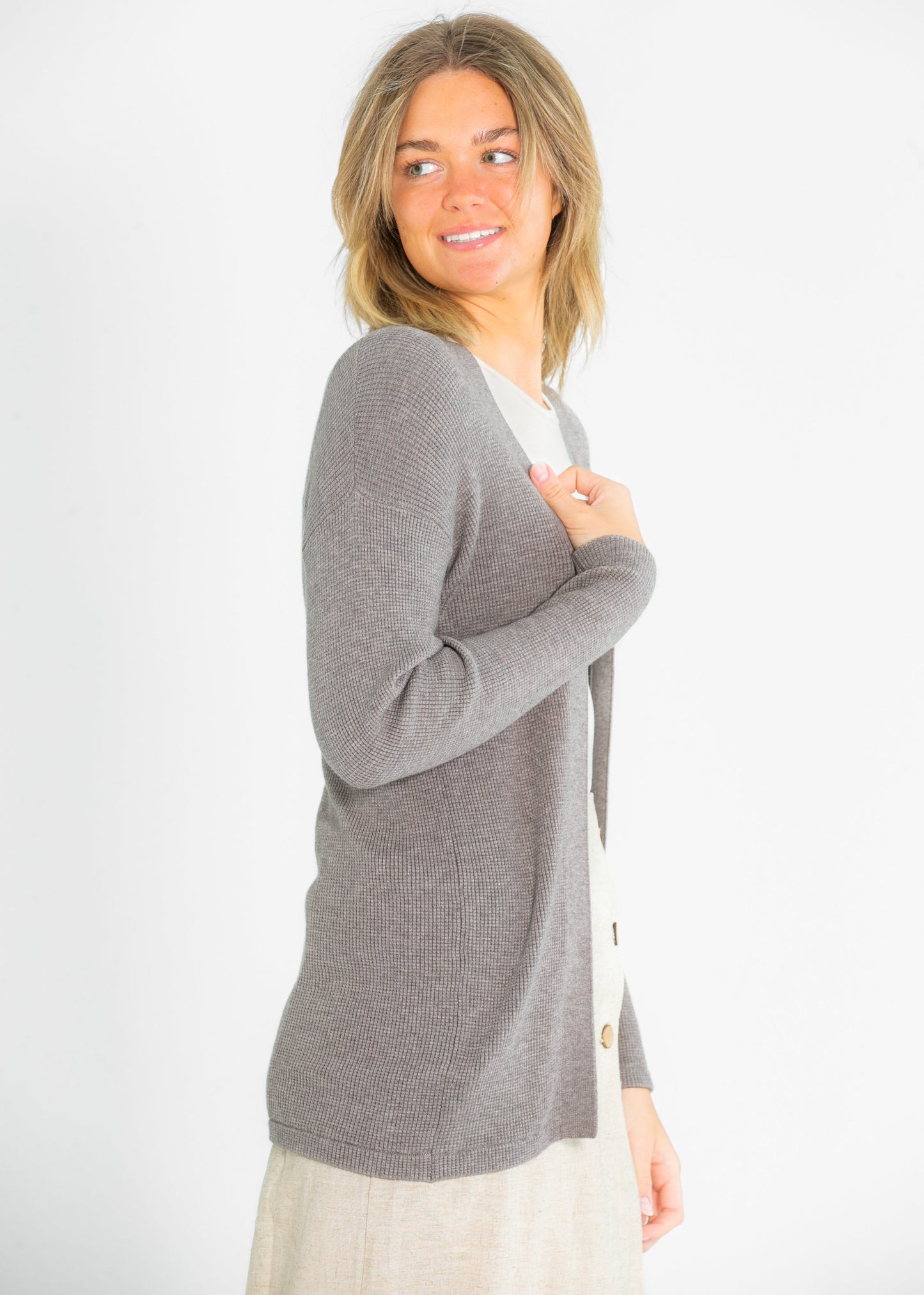 Waffle Knit Stretchy Open Front Cardigan Essential Waffle Knit Cardigan Inherit Co.