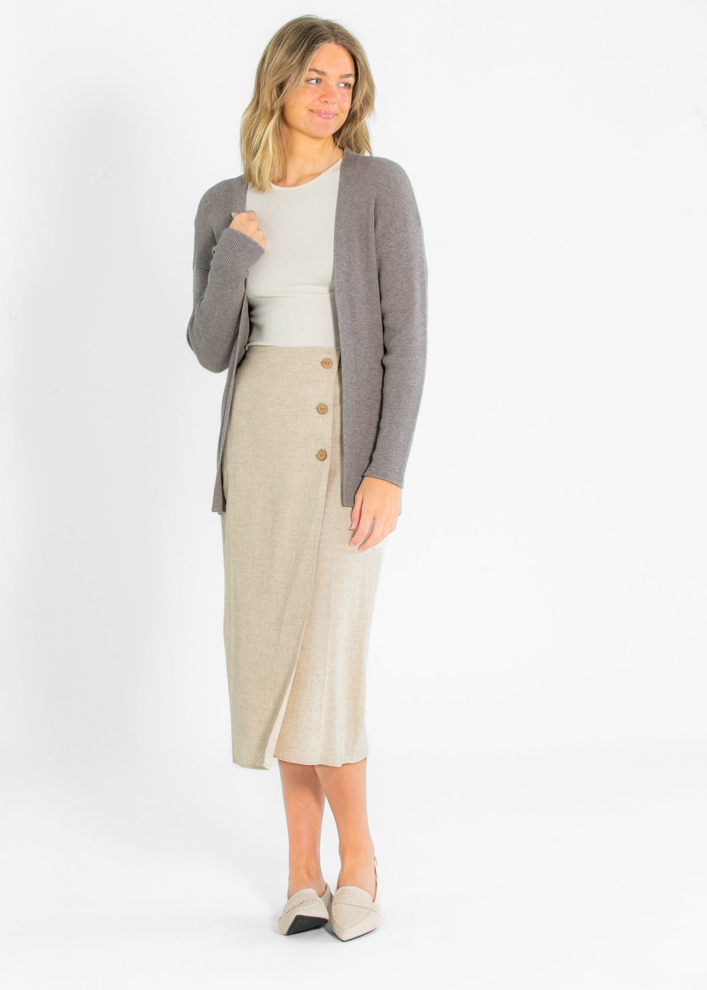 Waffle Knit Stretchy Open Front Cardigan Essential Waffle Knit Cardigan Inherit Co.