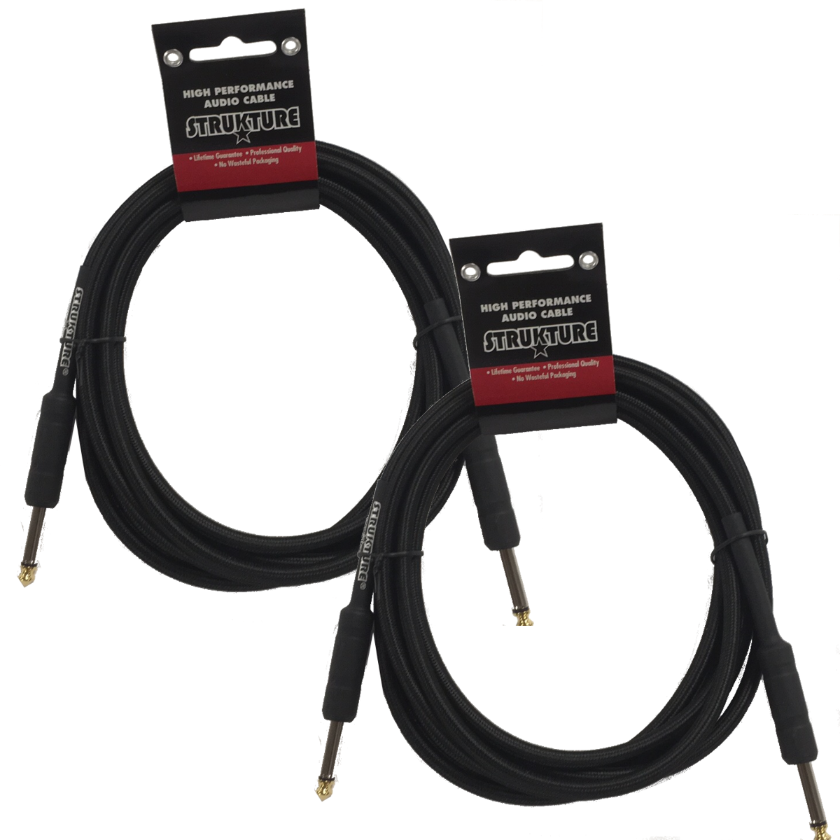 10ft Black 6MM Woven Instrument Cable 1/4' to 1/4' Strukture 2 Pack