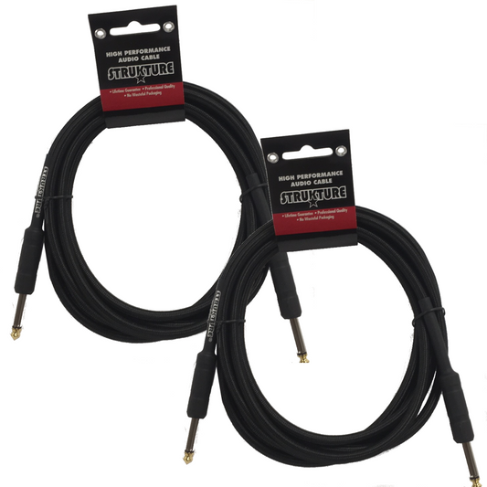 10ft Black 6MM Woven Instrument Cable 1/4' to 1/4' Strukture 2 Pack