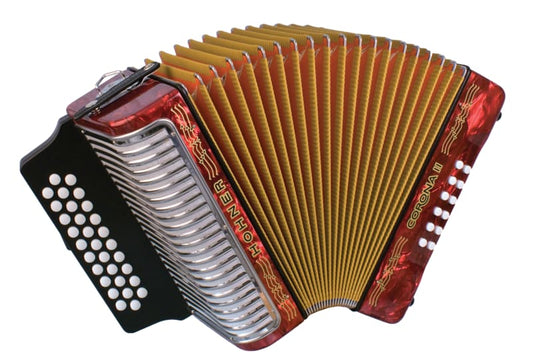 Diatonic Accordion Keys of F/Bb/Eb Red Hohner Corona II