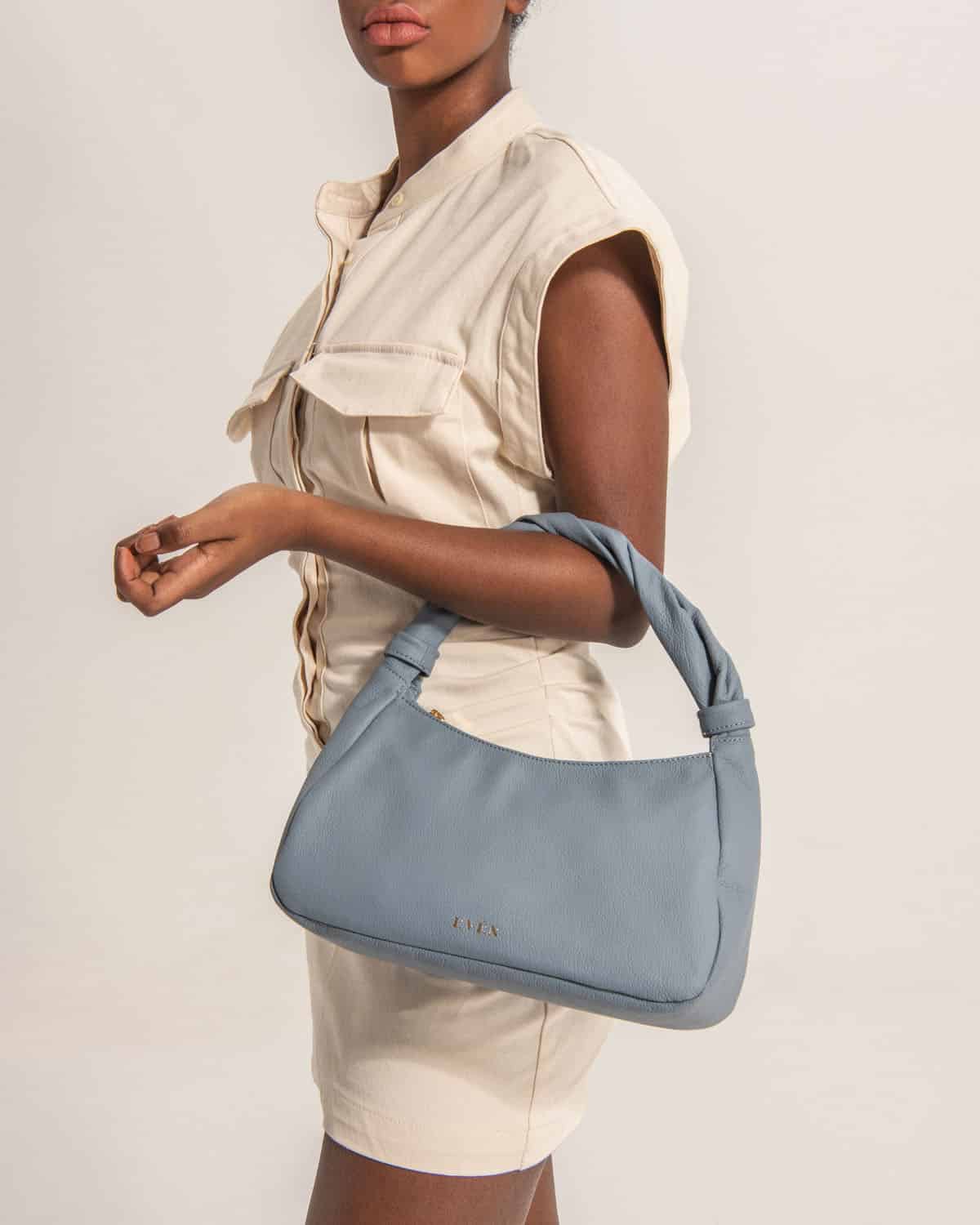 Light Blue Mini Tote Premium Leather Handbag MONNA