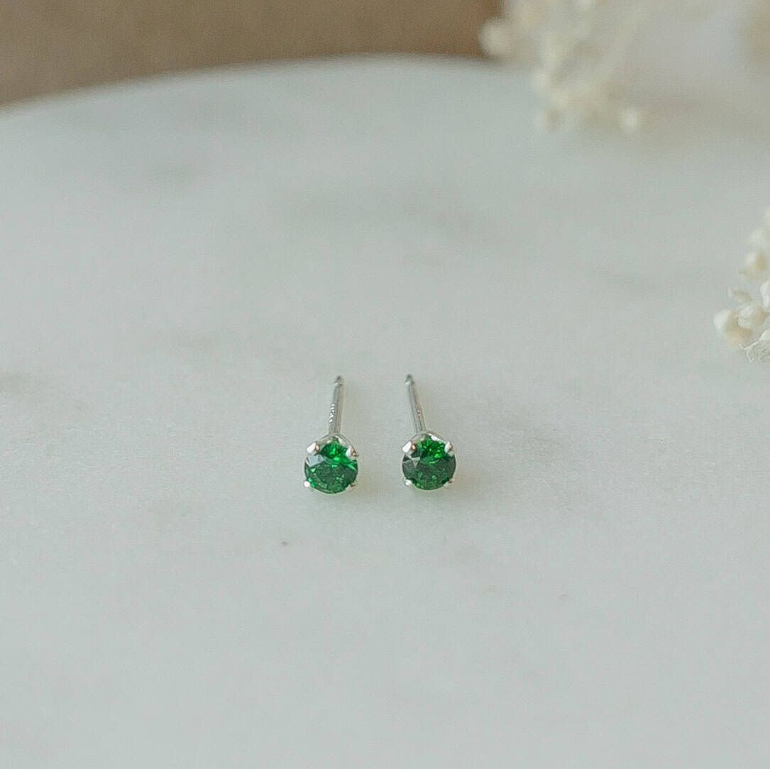 Emerald Crystal Stud Earrings 3mm Jewelry Sela Designs