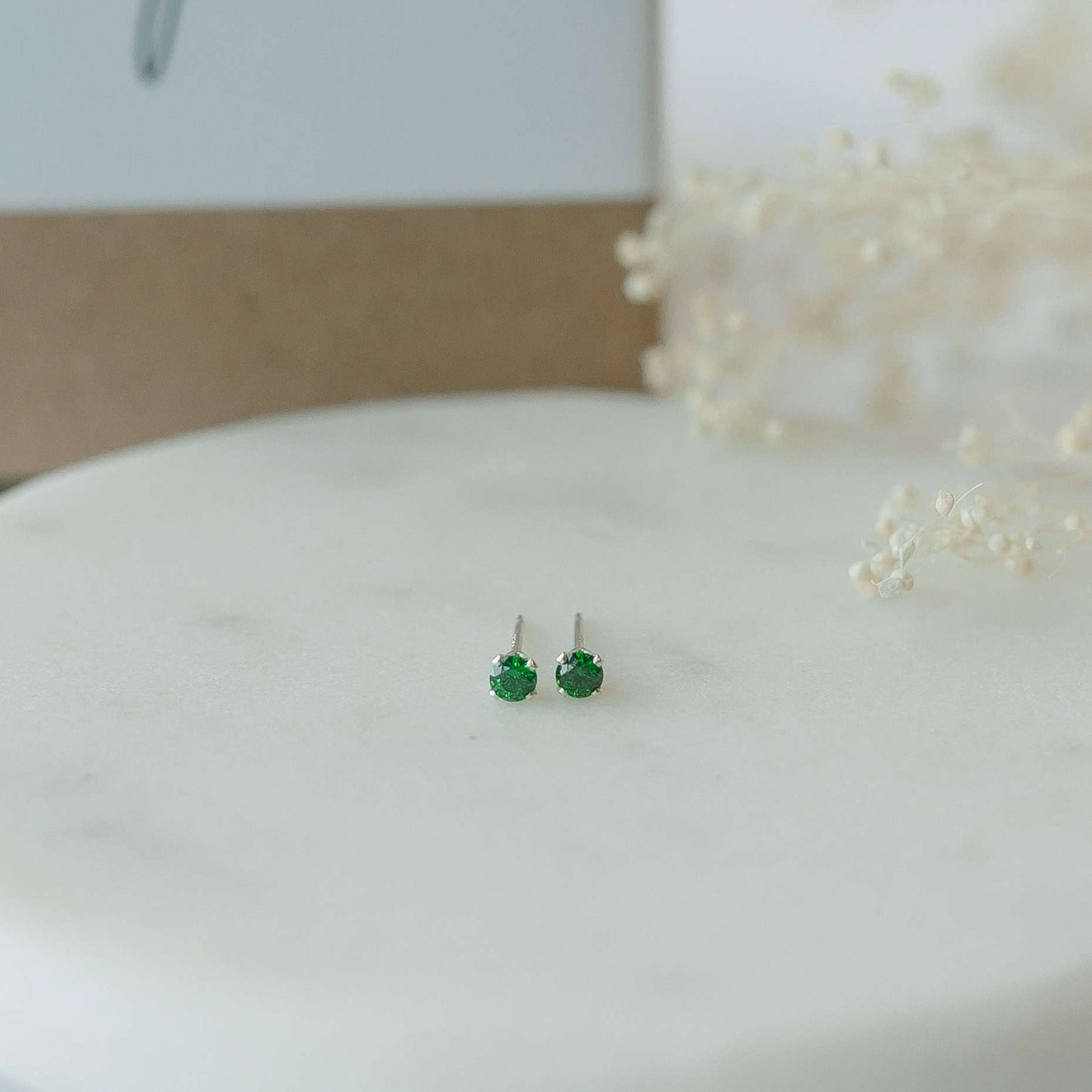 Emerald Crystal Stud Earrings 3mm Jewelry Sela Designs