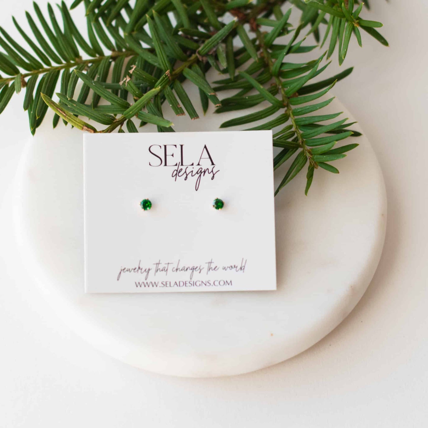 Emerald Crystal Stud Earrings 3mm Jewelry Sela Designs