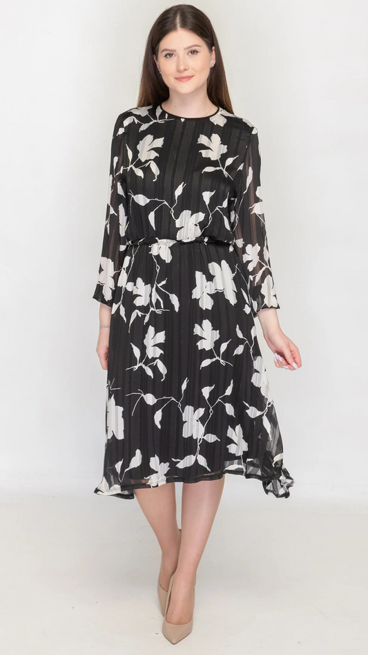 Cinched Waist Loose Fit Dress with Bell Sleeves