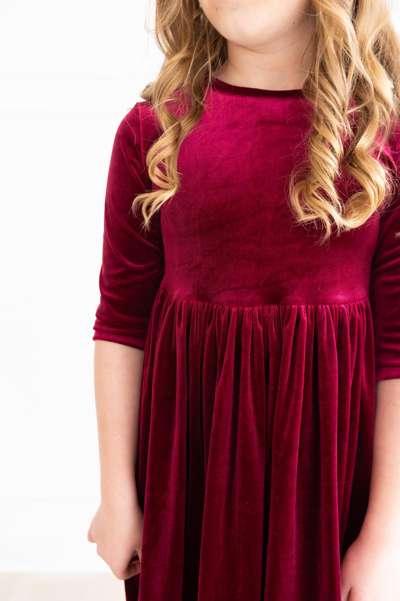 Cranberry Velvet Twirl Dress Velvet Polyester Dress Mila & Rose