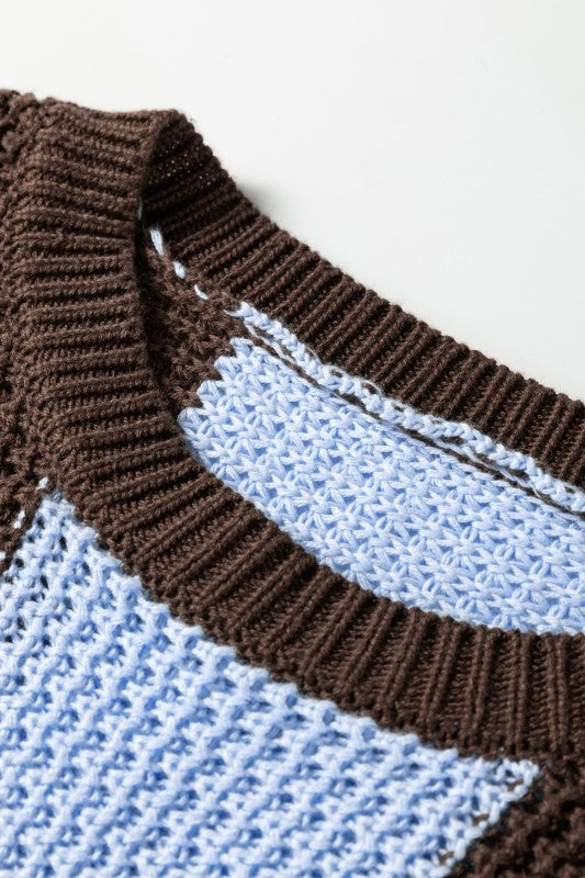 Stripe Colorblock Thermal Textured Knit Sweater