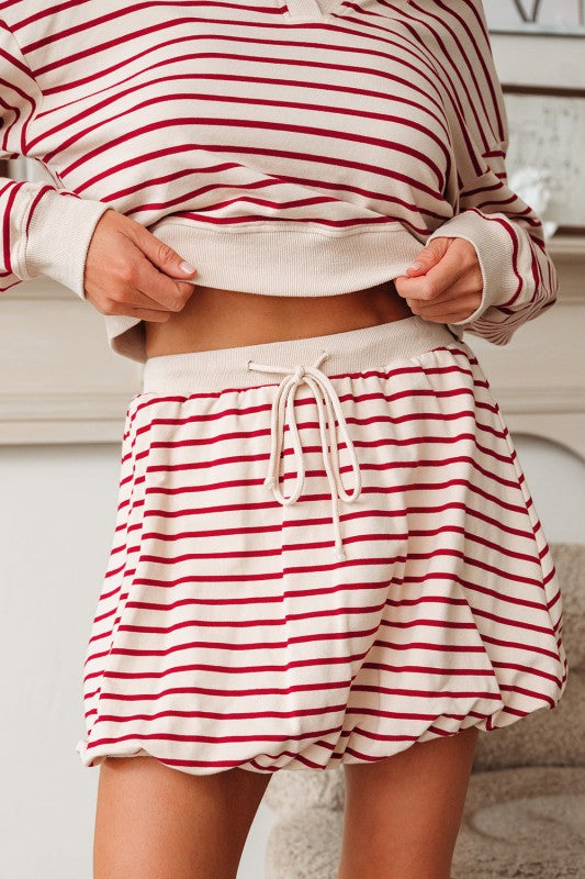 Striped Cropped Pullover and Bubble Mini Skirt Set