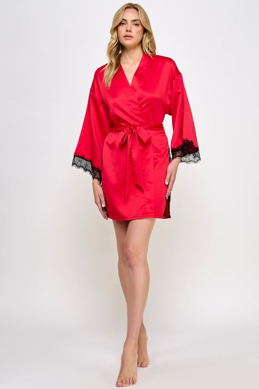 Isadora Satin Robe with Lace Trim 2494