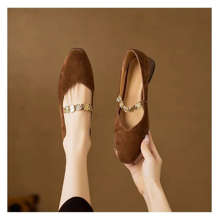 French Retro Square-Toe Suede Pumps Low-Cut Women’s Autumn Style