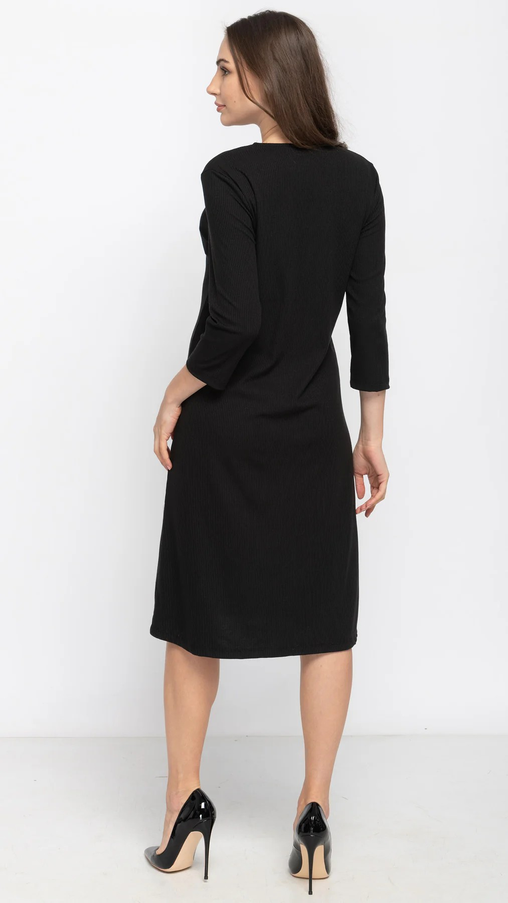 Black Rib Zip A-Line Dress