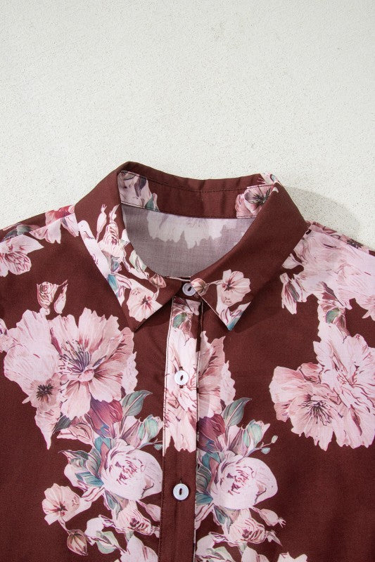 Floral Puff Sleeve Collared Shirt Light and Airy Women's Shirt