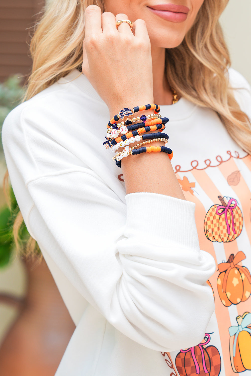 Russet Orange Stackable Football Bracelet Set 7pcs
