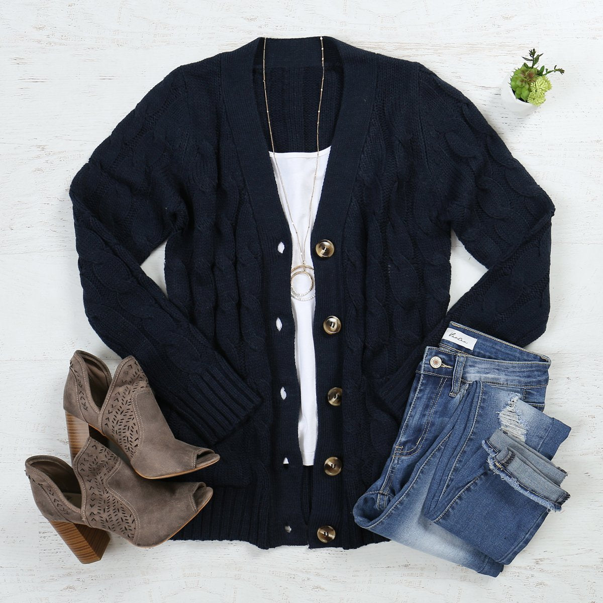 Cable Pocket Sweater Long-Sleeve Cardigan