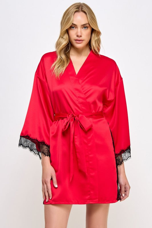 Isadora Satin Robe with Lace Trim 2494