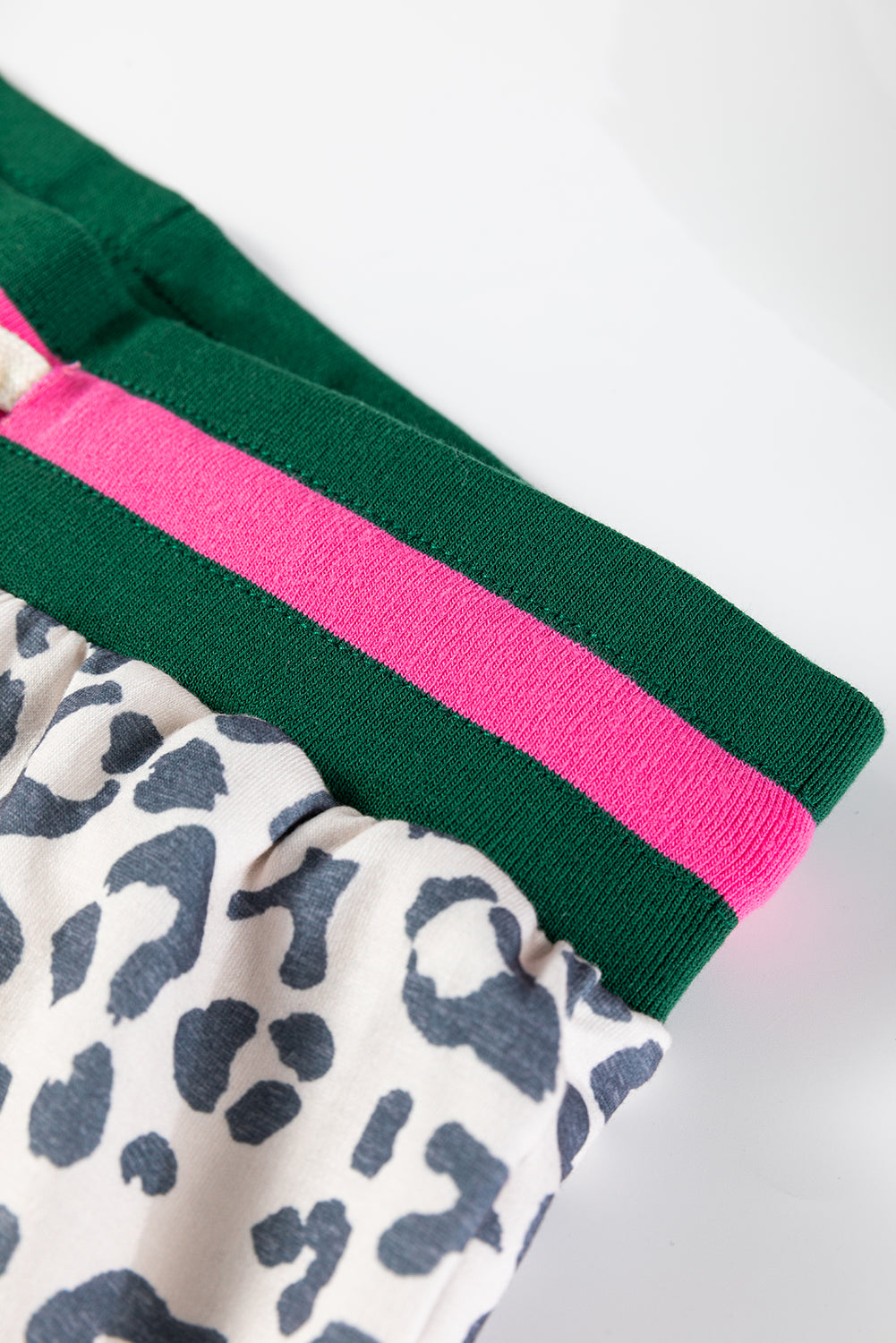 Gray Leopard Pattern Long Sleeve Top and Drawstring Pants Set