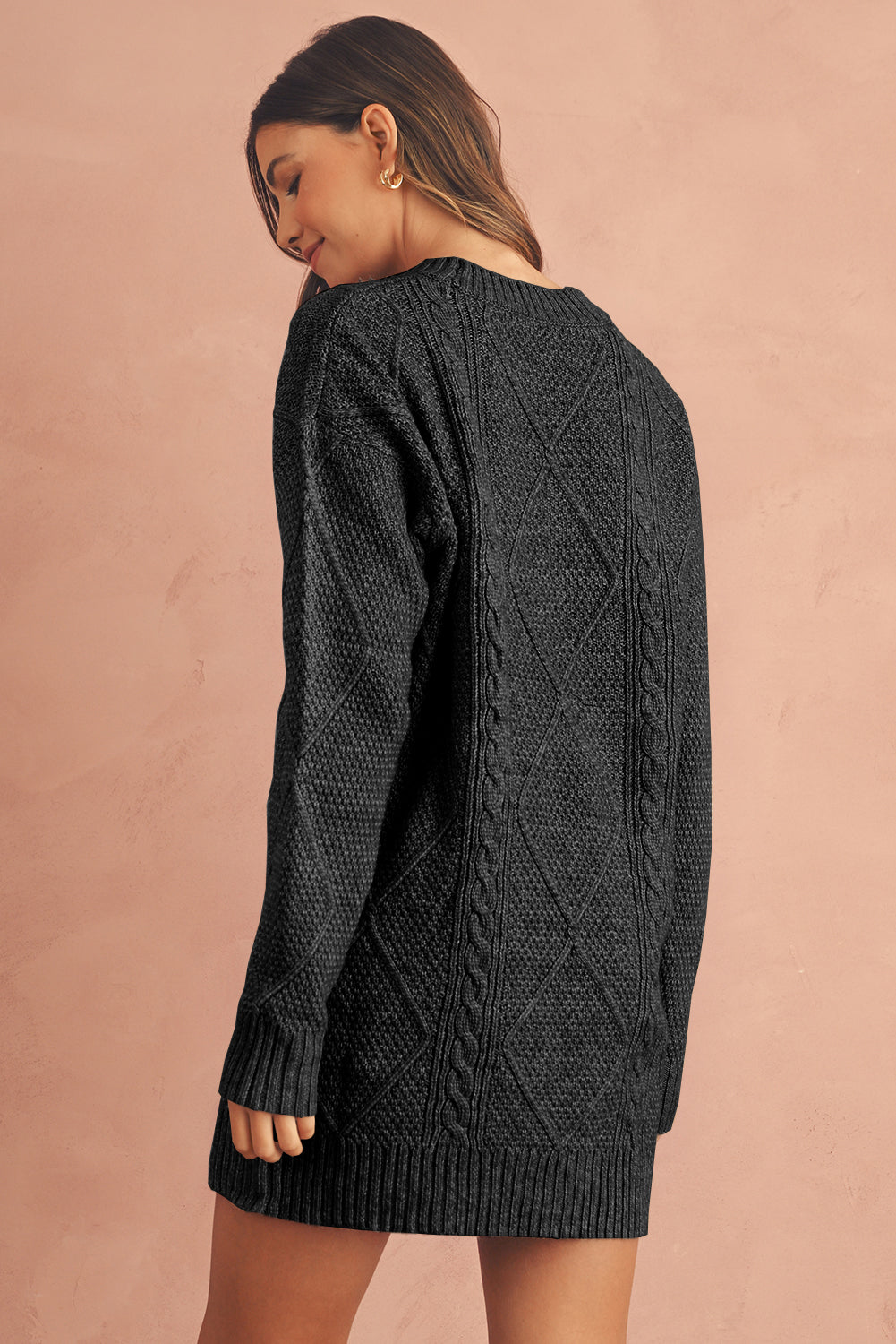 Parchment Twist Cable Knit Loose Fit Sweater Dress