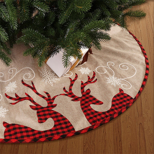 Plaid Linen Tree Skirt Christmas Tree Bottom Decoration SHULU