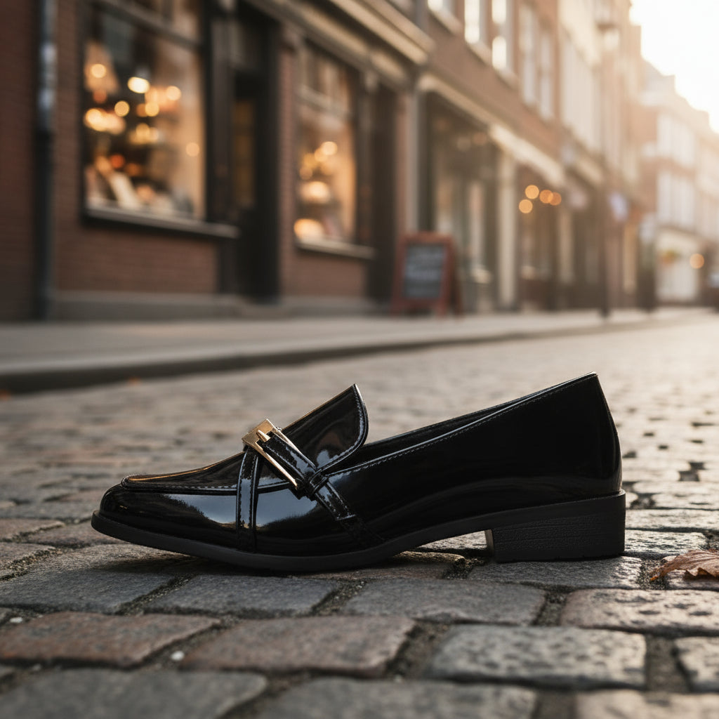 Patent Leather Low Heel Square Toe Loafers Women’s Slip-On Flats
