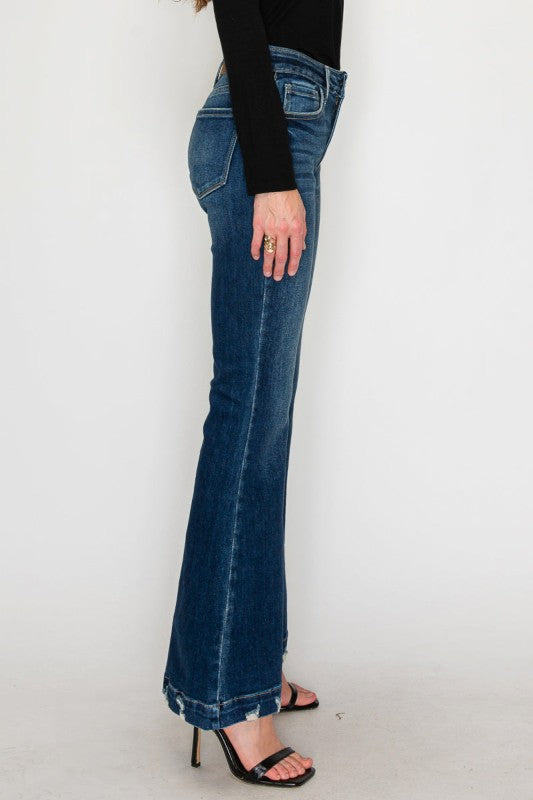 Mid Rise Super Flare Jeans Dark Stone Wash AT1017FLD