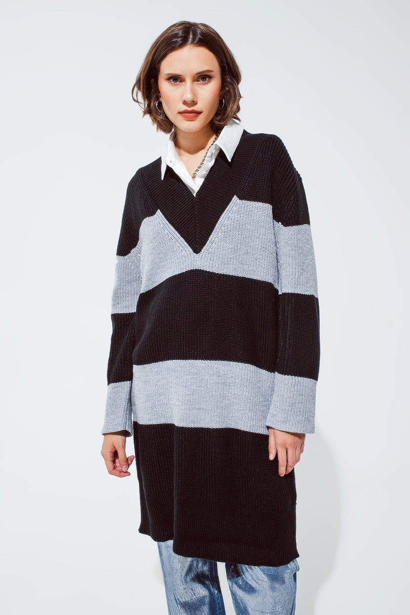 Oversized Midi Knitted Dress Wide V Neck Dress