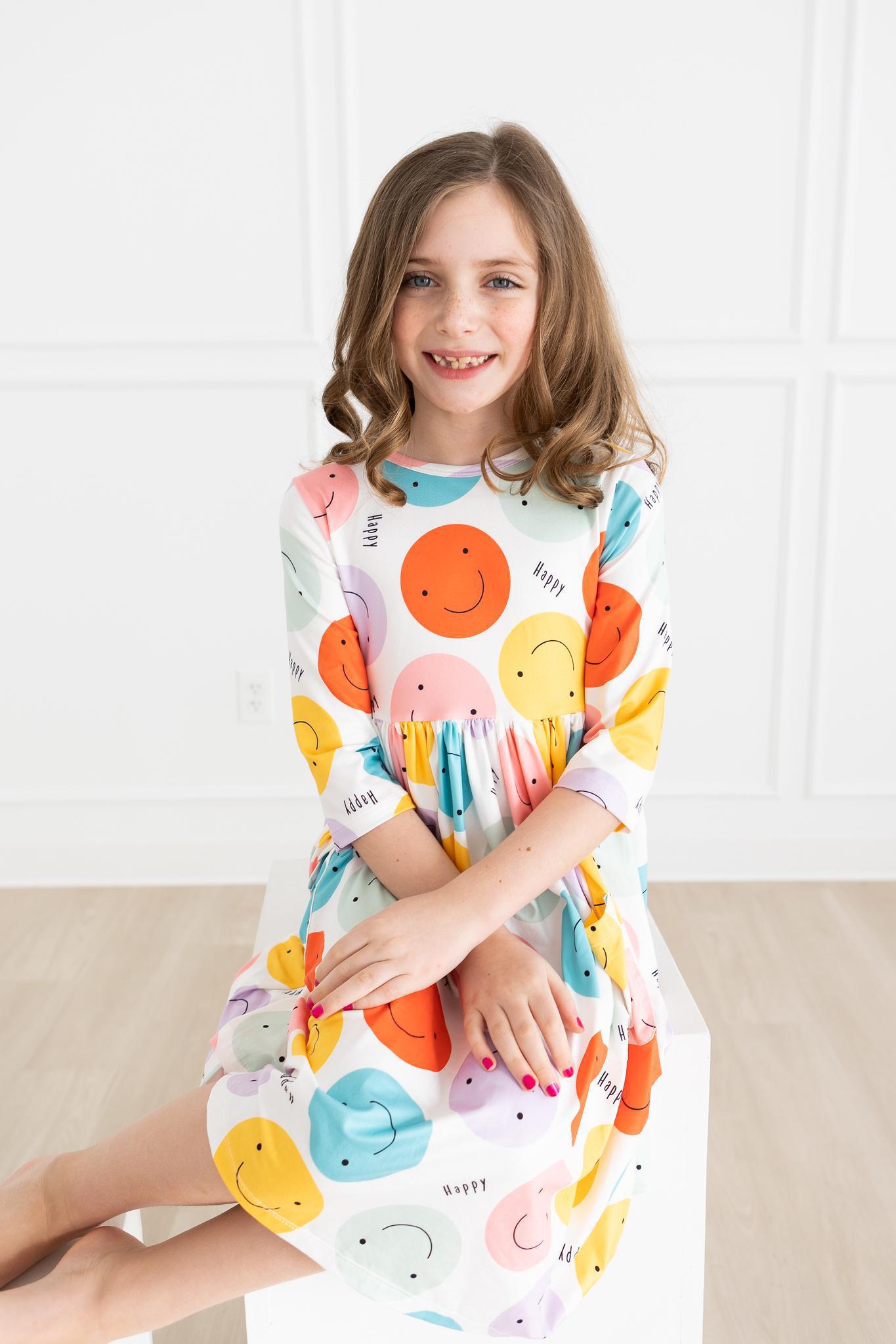 Happy Days 3/4 Pocket Twirl Dress Comfortable Toddler Dress by Mila & Rose