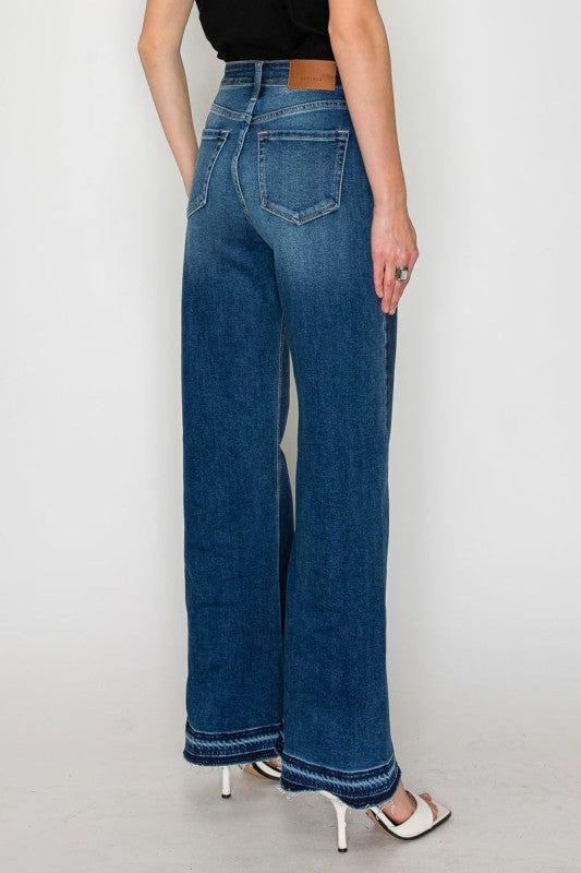 High Rise Dark Stone Wash Flare Jeans AT2005WDM