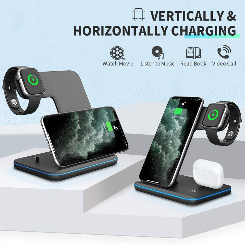 Wireless Charger 3 In 1 Compatible Mobile Phone Watch Earphone Charger Stand
