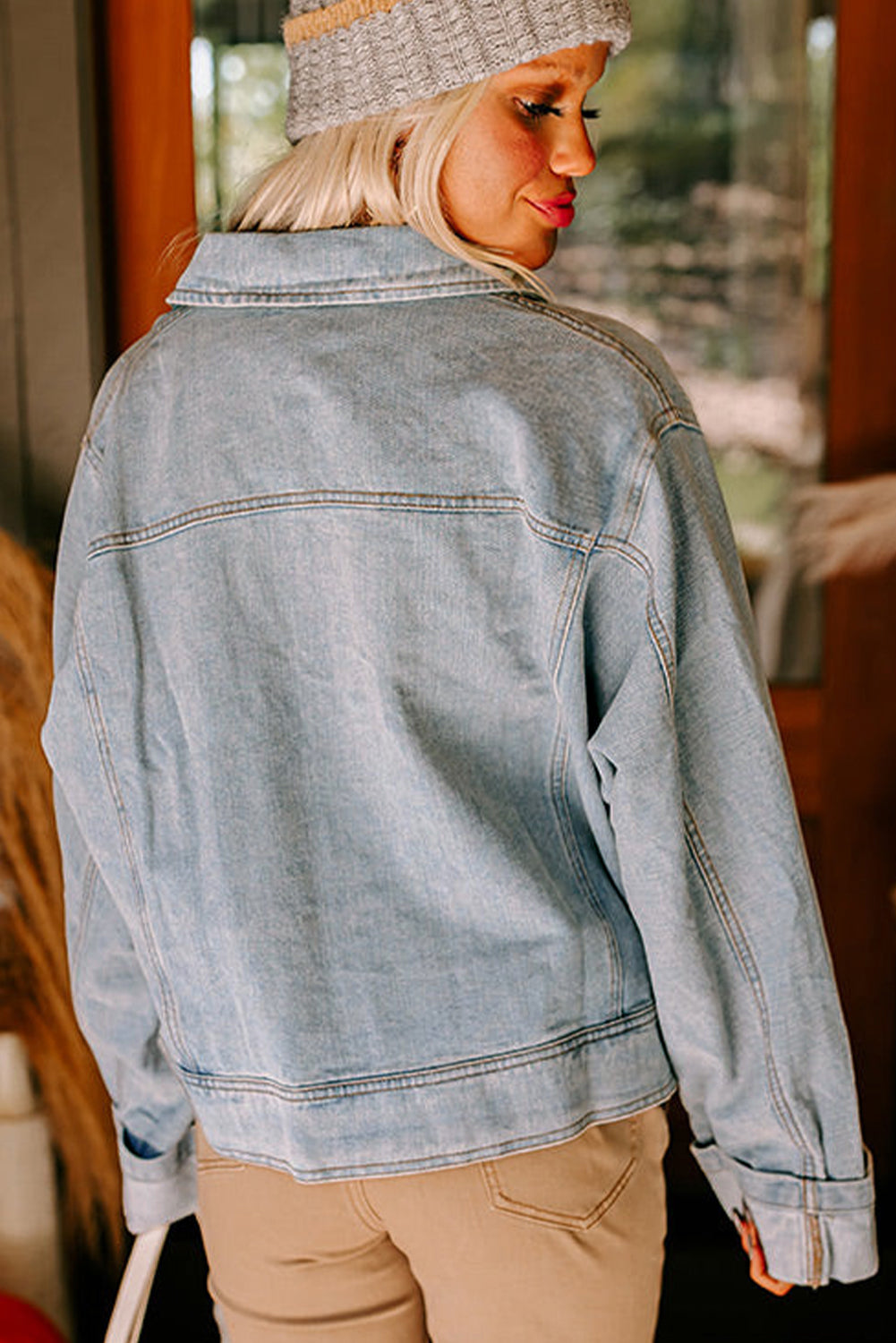 Washed Denim Zip Up Street Style Jacket Beau Blue