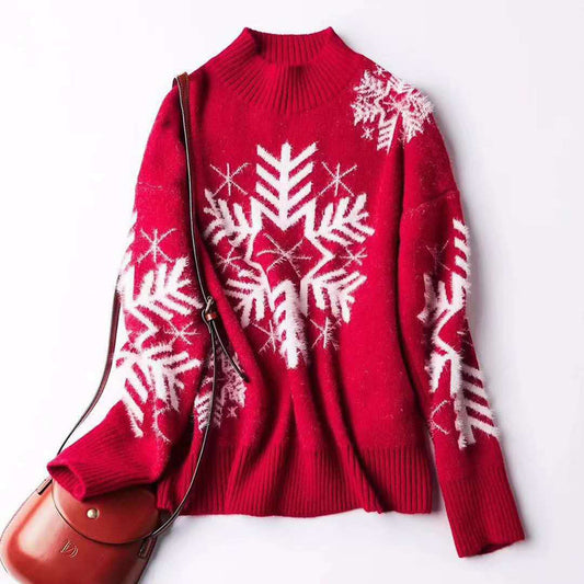 Christmas Sweater Girl Red Green Pullover Street Style
