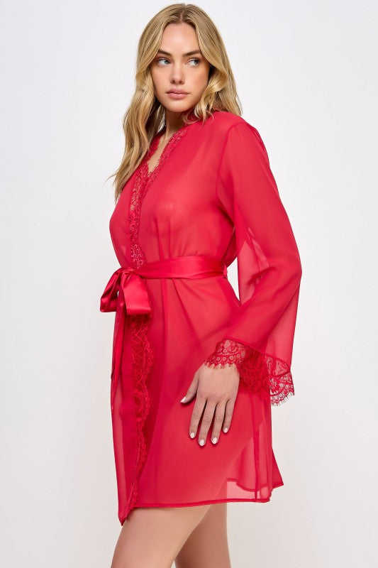 Vivian Chiffon Bodice Robe with Lace Trim