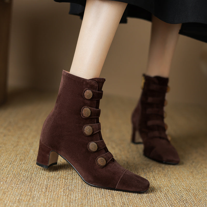 Retro Suede Chunky-Heel Side-Zip Ankle Boots Women’s