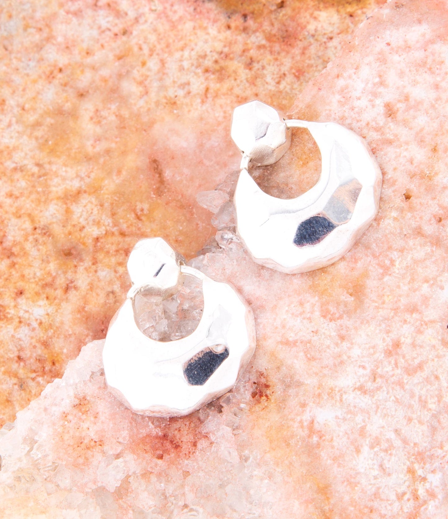 Faceted Sterling Silver Lightweight Doorknocker Post Earrings