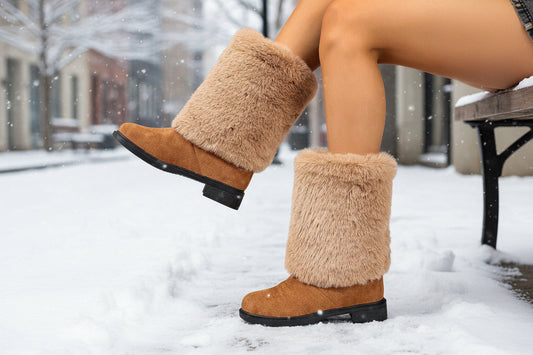 Women’s Chunky Heel Warm Winter Snow Boots Anti-Slip Ankle Boots