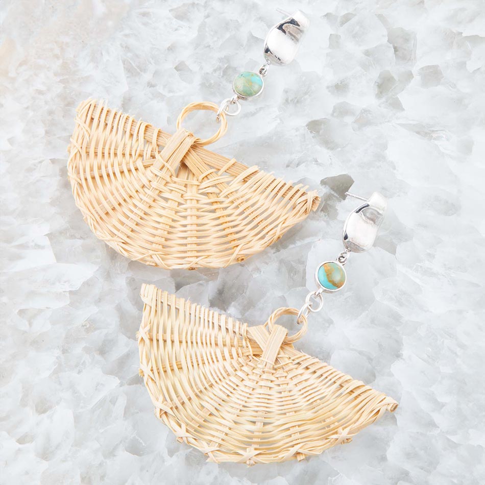 Fan of Rattan Blue Turquoise Sterling Silver Earrings