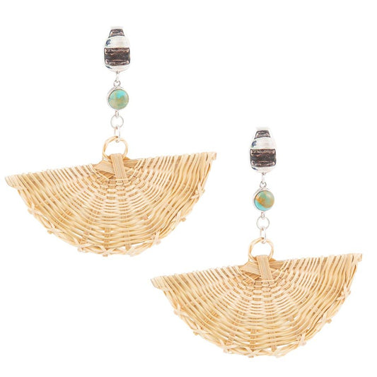 Fan of Rattan Blue Turquoise Sterling Silver Earrings